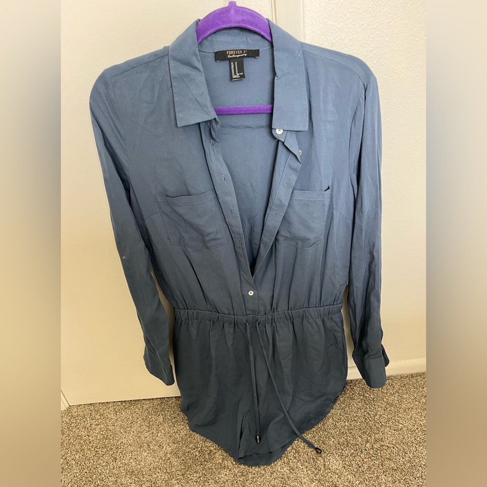 Forever 21 Contemporary slate blue long sleeve romper